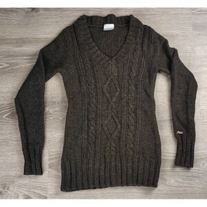 Columbia‎ XS Cable Knit V Neck Acrylic Wool Blend Sweater Women's Gray